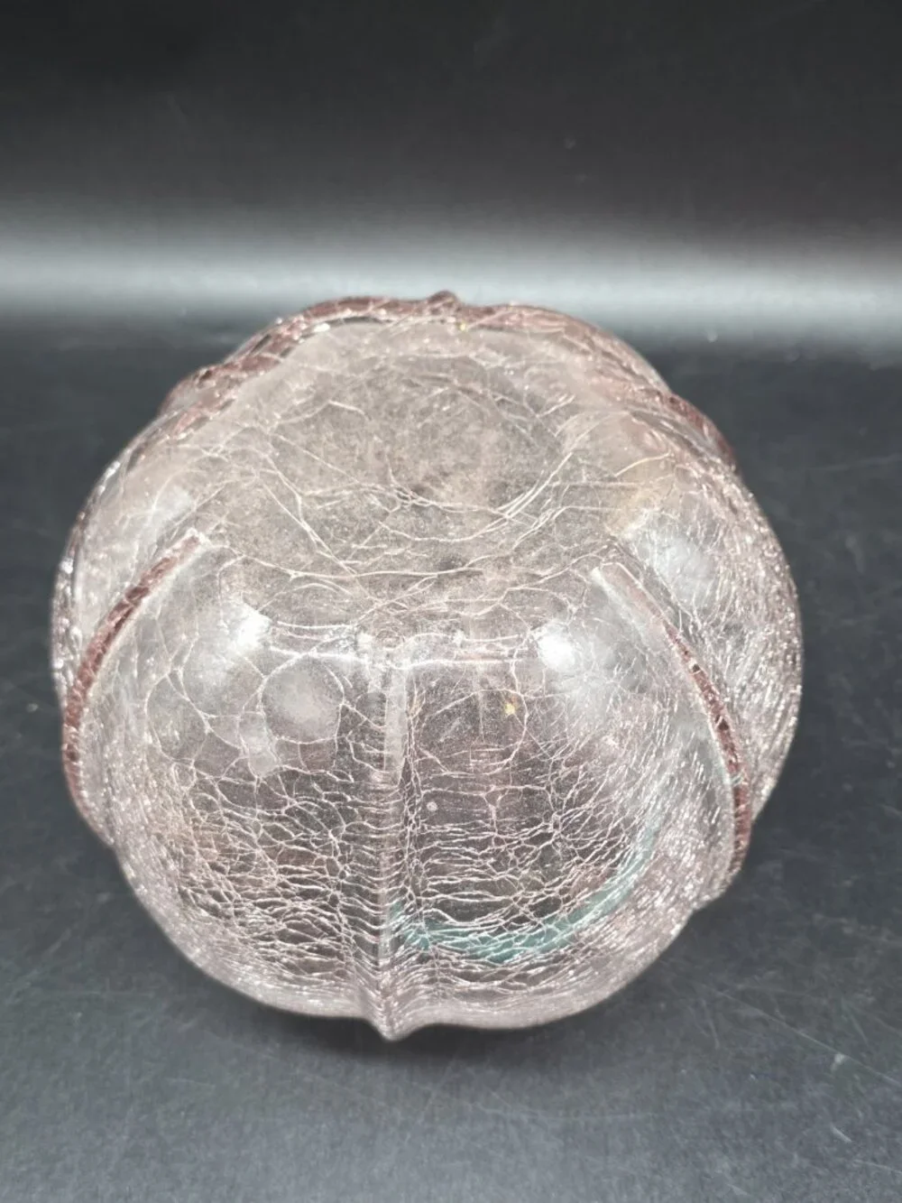 Pink Crackle Art Glass Rose Bowl Or Candle Holder Manganese Glows Purple Boho